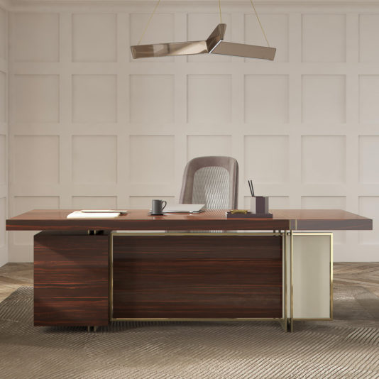 Designer Italian Glossy Ebony Veneer Abstract Desk
