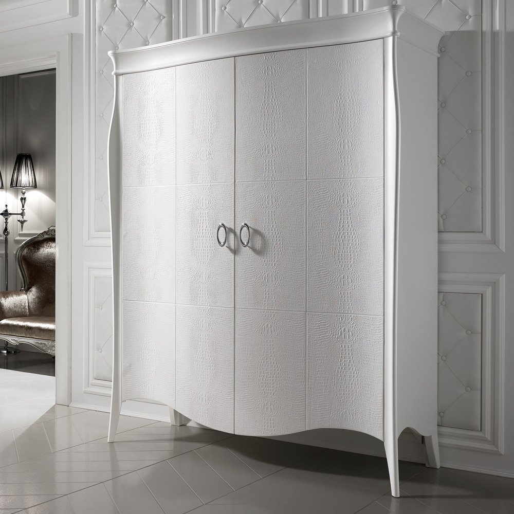 Designer Italian Large White Leather 2 Door Wardrobe