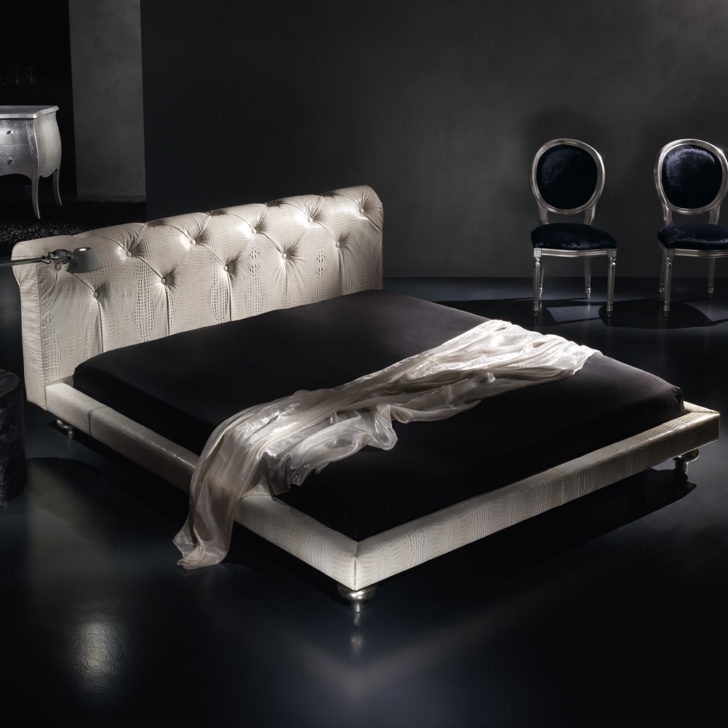 Designer Italian Leather Button Upholstered Bed