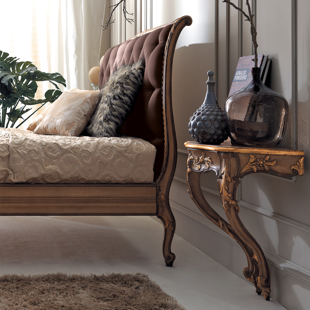 Designer Italian Ornate Button Upholstered Sleigh Bed