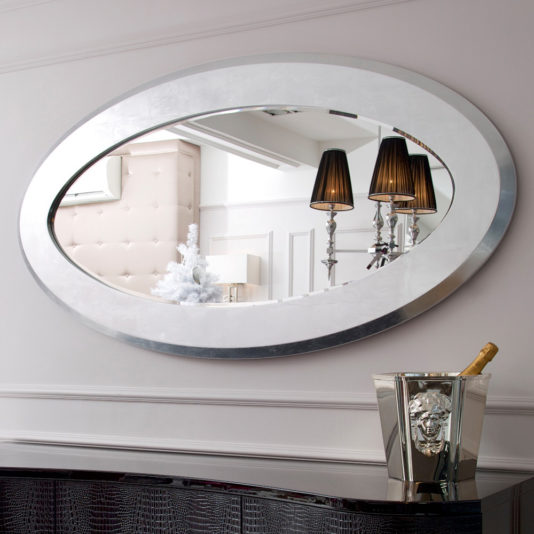 Designer Italian Oval Silver Leaf Mirror