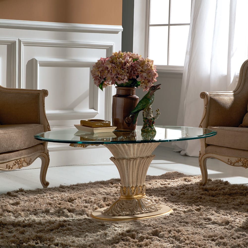 Designer Italian Pedestal Style Oval Glass Coffee Table