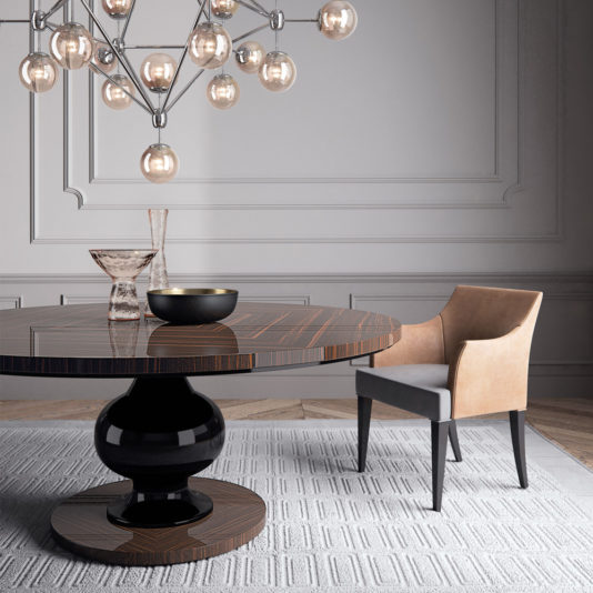 Designer Italian Round Ebony Veneered Dining Table