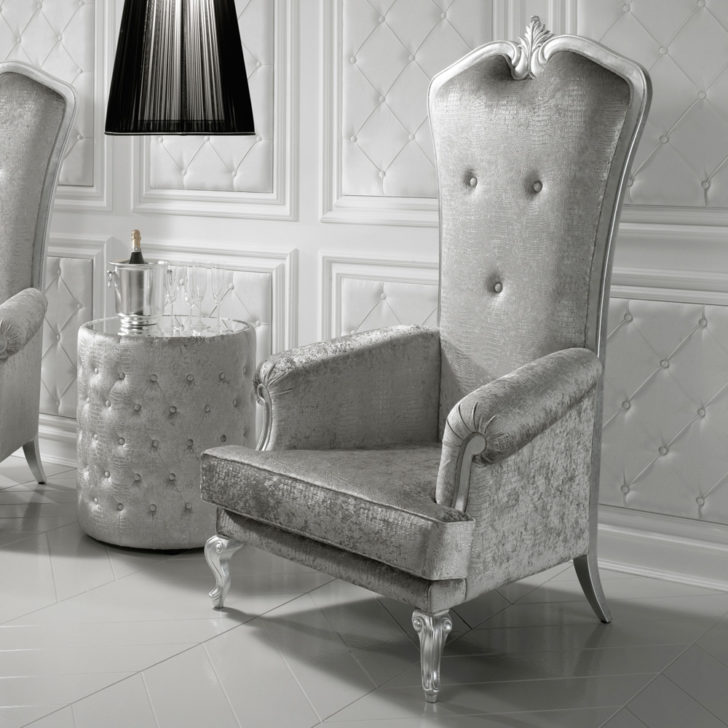 Designer Italian Silver Leaf Throne Armchair