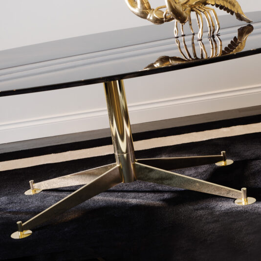 Designer Macassar Veneer Brass Oval Dining Table