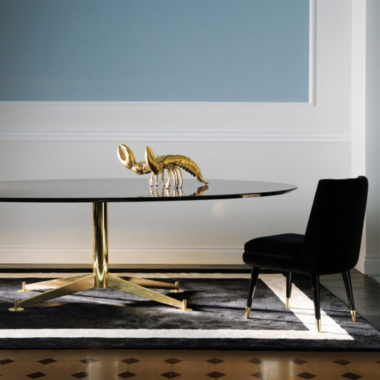 Designer Macassar Veneer Brass Oval Dining Table