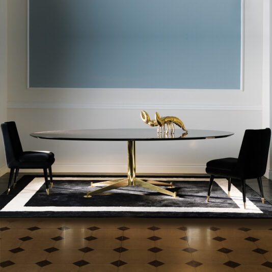 Designer Macassar Veneer Brass Oval Dining Table