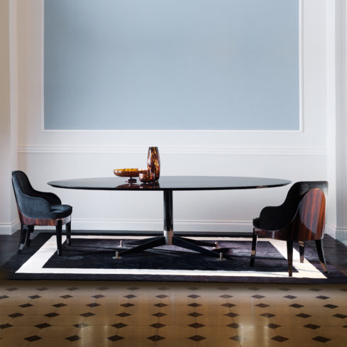 Designer Macassar Veneer Oval Dining Table - Juliettes Interiors