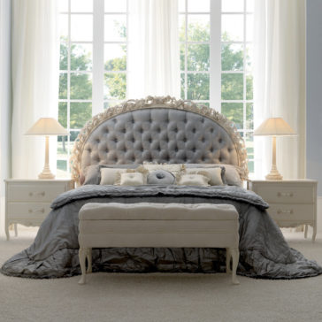 Designer Rose and Ribbon Button Upholstered Italian Bed Designer Rose and Ribbon Button Upholstered Italian Bed