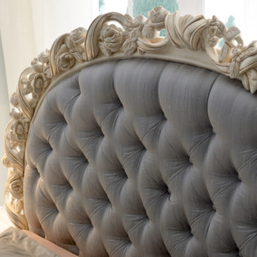 Designer Rose and Ribbon Button Upholstered Italian Bed Designer Rose and Ribbon Button Upholstered Italian Bed