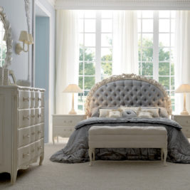 Designer Rose and Ribbon Button Upholstered Italian Bed