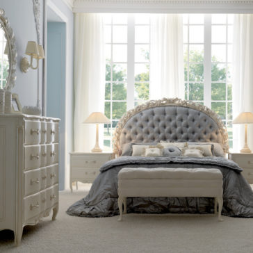 Designer Rose and Ribbon Button Upholstered Italian Bed Designer Rose and Ribbon Button Upholstered Italian Bed