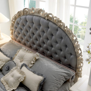 Designer Rose and Ribbon Button Upholstered Italian Bed Designer Rose and Ribbon Button Upholstered Italian Bed