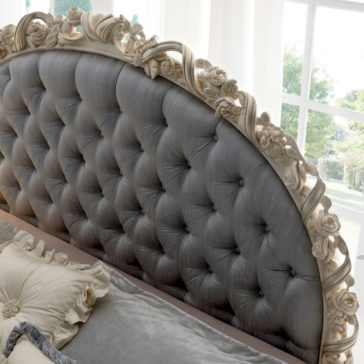 Designer Rose and Ribbon Button Upholstered Italian Bed Designer Rose and Ribbon Button Upholstered Italian Bed