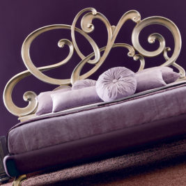 Italian Designer Upholstered Silver Leaf Bed
