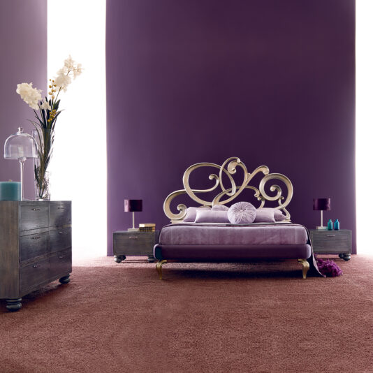 Italian Designer Upholstered Silver Leaf Bed Italian Designer Upholstered Silver Leaf Bed