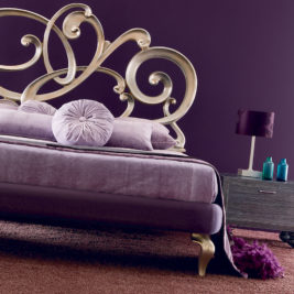 Italian Designer Upholstered Silver Leaf Bed