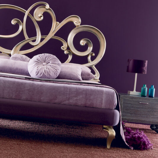 Italian Designer Upholstered Silver Leaf Bed Italian Designer Upholstered Silver Leaf Bed