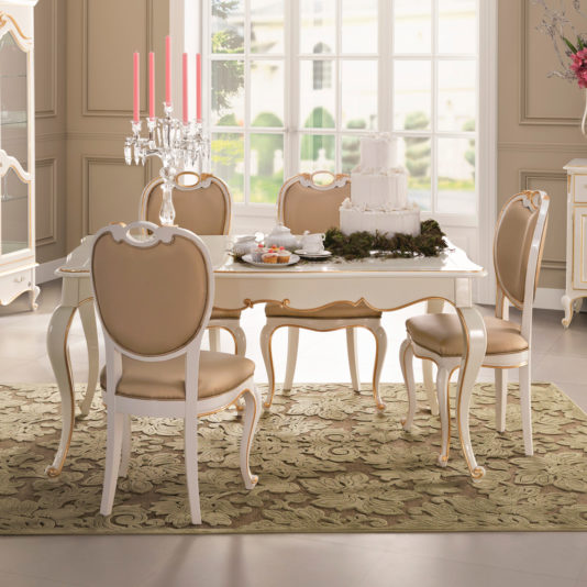 Square Louis Reproduction White Dining Table Set
