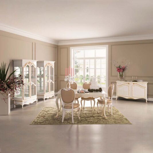 Square Louis Reproduction White Dining Table Set Elegant Gold Leaf Extendable Dining Table Set