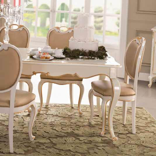 Square Louis Reproduction White Dining Table Set Elegant Gold Leaf Extendable Dining Table Set