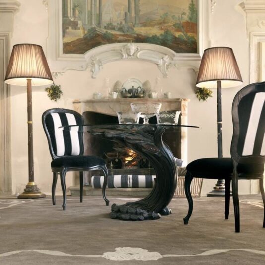Ebony Italian Designer Chair Ebony Italian Pedestal Round Glass Dining Table Set