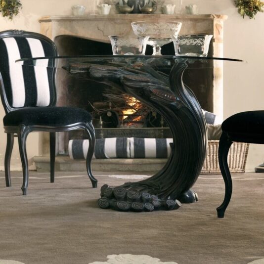 Ebony Italian Pedestal Round Glass Dining Table Set Ebony Italian Pedestal Round Glass Dining Table Set