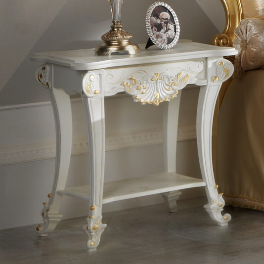 Elaborate White and Gold Leaf Bedside Table