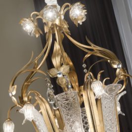 Elegant Gold Leaf Crystal Lantern Chandelier