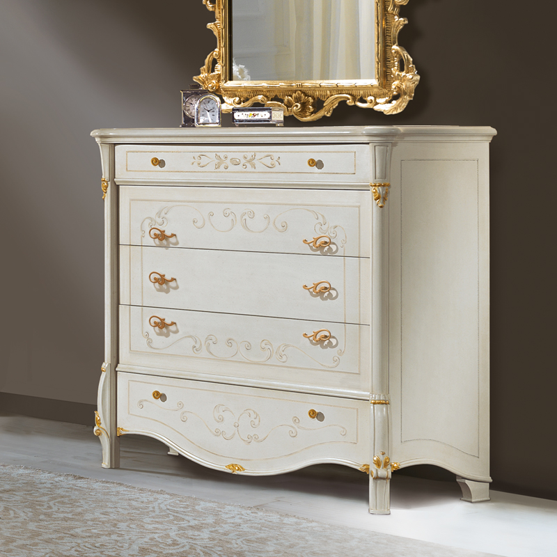Elegant Italian Ivory and Gold Leaf Chest Of Drawers