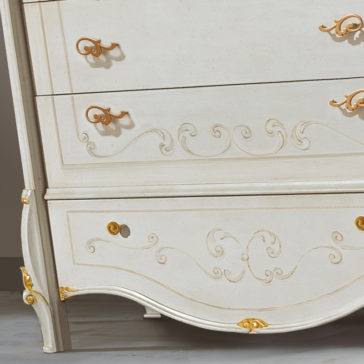 Elegant Ivory and Gold Leaf Chest Of Drawers and Mirror Set Elegant Italian Ivory and Gold Leaf Chest Of Drawers and Mirror Set