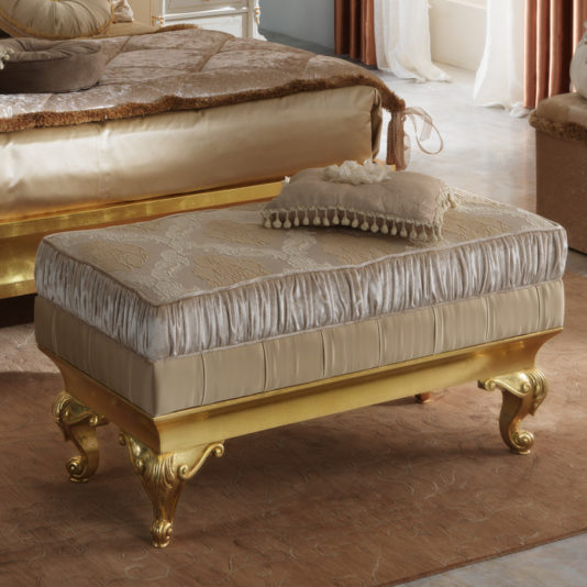 Elegant Upholstered Rococo Gold Leaf Bench