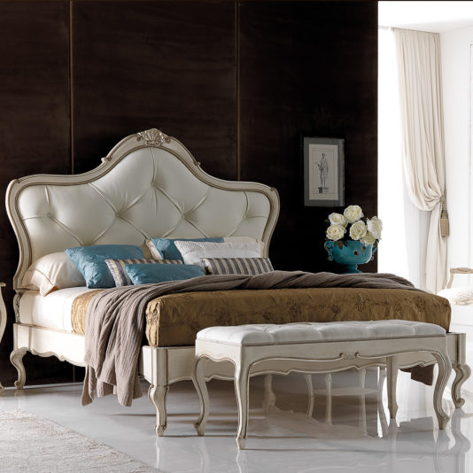 Embellished Italian Leather Button Upholstered Bed