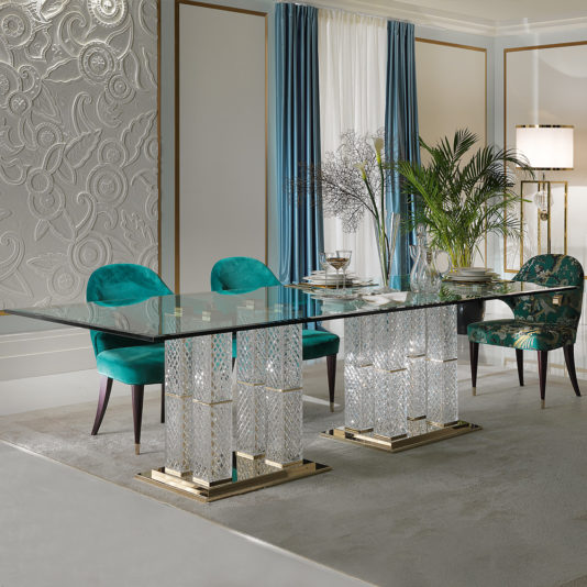 Exclusive High End Italian Cut Glass Dining Table And Chairs Set