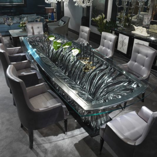 Exclusive High End Italian Statement Designer Glass Dining Set