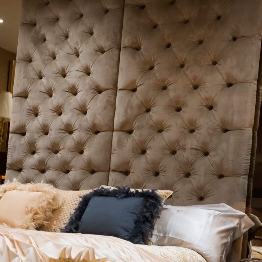 Exclusive Italian Button Upholstered Bed With Feature Headboard Exclusive Italian Button Upholstered Bed With Feature Headboard