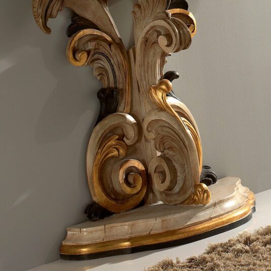 Exclusive Italian Demi Lune Marble Effect Ornate Console Table And Mirror