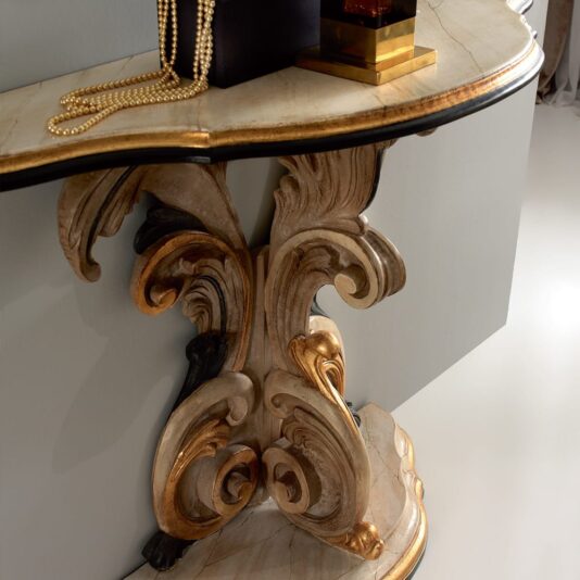 Exclusive Italian Demi Lune Marble Effect Ornate Console Table And Mirror