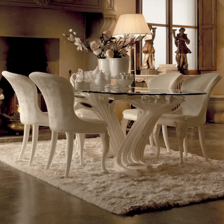 Exclusive Italian Pedestal Large Glass, Large Glass Dining Room Table And Chairs