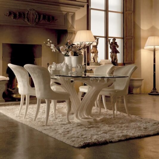 Exclusive Italian Pedestal Large Glass Dining Table Set Exclusive Italian Pedestal Large Glass Dining Table Set