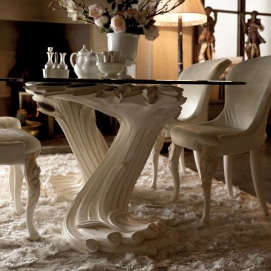 Exclusive Italian Pedestal Large Glass Dining Table Set Exclusive Italian Pedestal Large Glass Dining Table Set