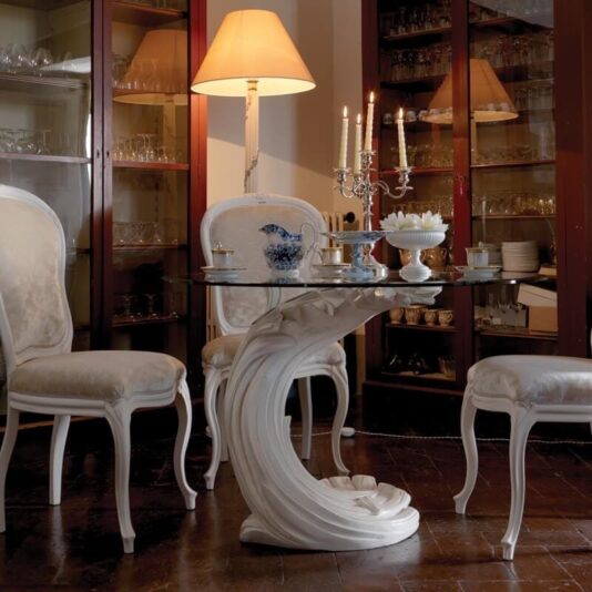 Exclusive Italian Pedestal Round Glass Dining Table Set Exclusive Italian Pedestal Round Glass Dining Table Set