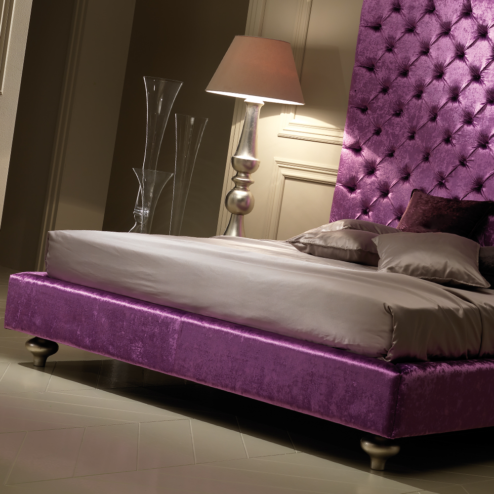 Exclusive Italian Purple Crushed Velvet Upholstered Bed