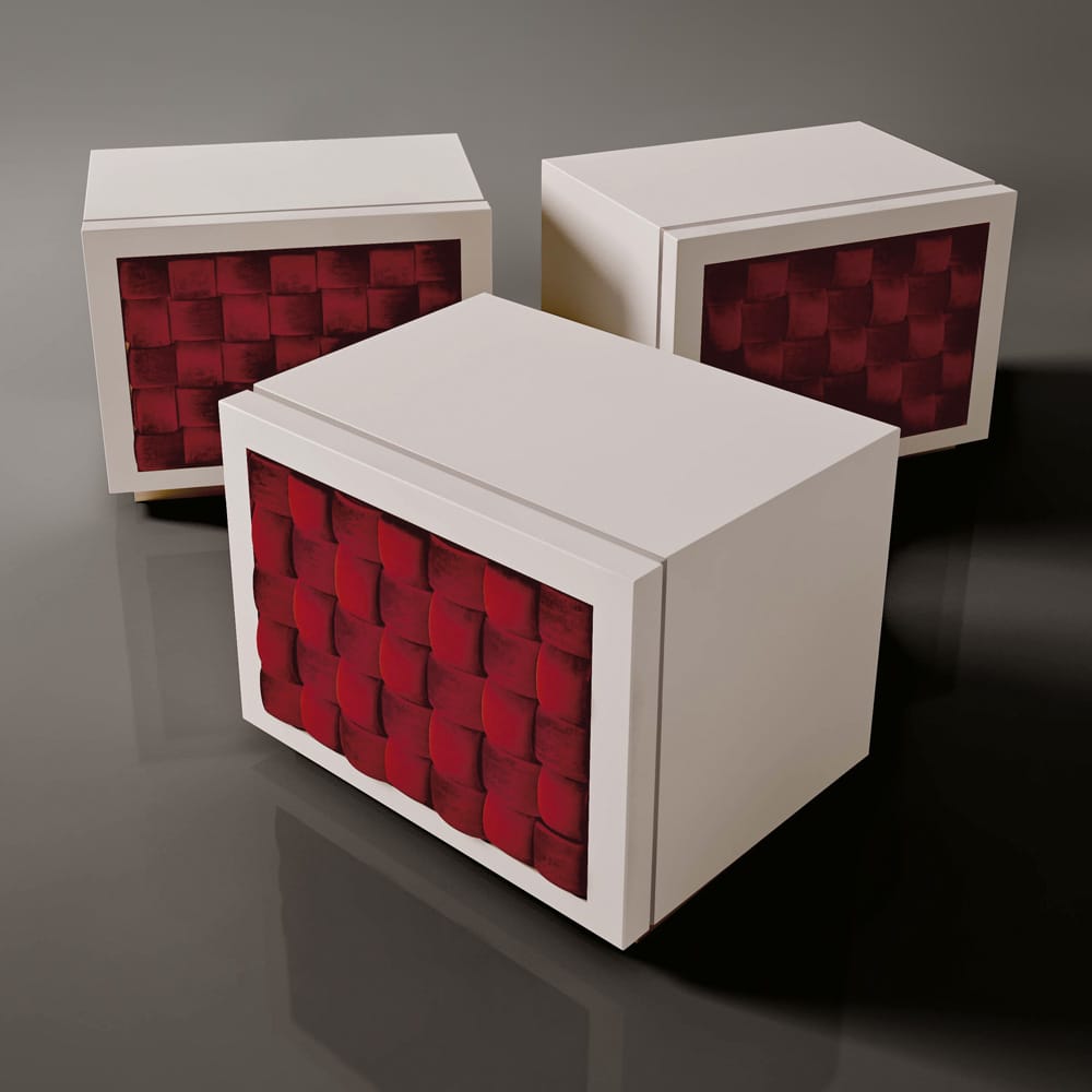 Exclusive Lacquered Italian Bedside Cabinet With Hand Woven Velvet