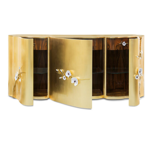 Exclusive Crystal Orchid Gold Leaf Sideboard Exclusive Swarovski Crystal Orchid Gold Leaf Sideboard