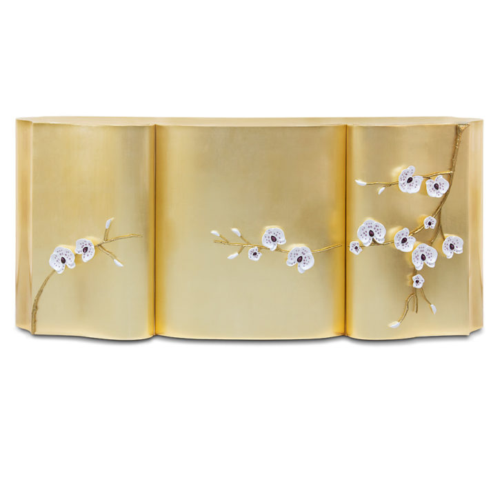 Exclusive Crystal Orchid Gold Leaf Sideboard
