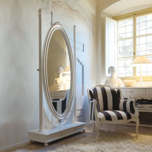 Freestanding Italian Oval Antique White Dressing Mirror