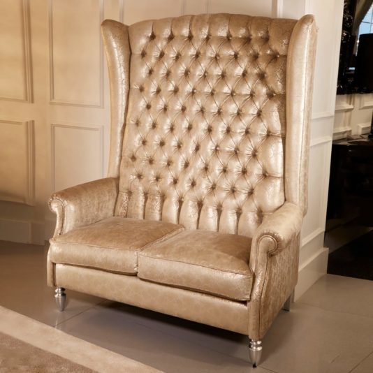 Glamorous Upholstered High Backed Gold Sofa