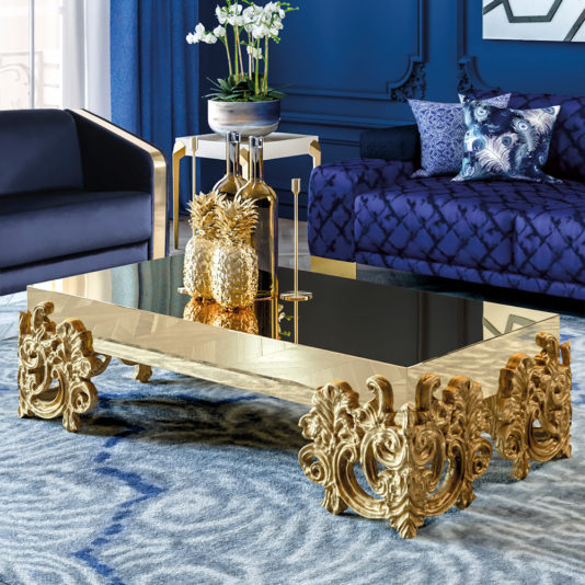 Contemporary Mirrored Gold Baroque Coffee Table