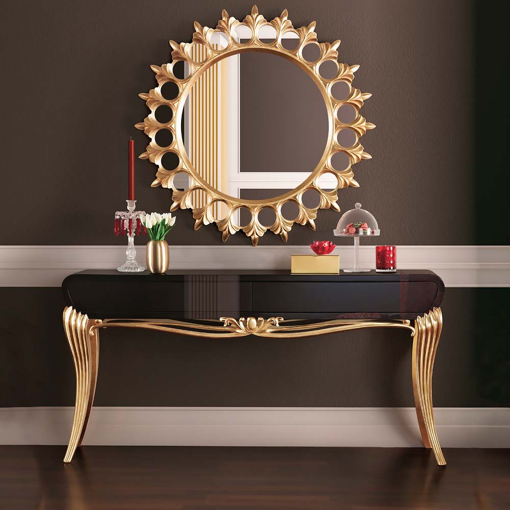 Modern Black Lacquered Gold Leaf Console Table